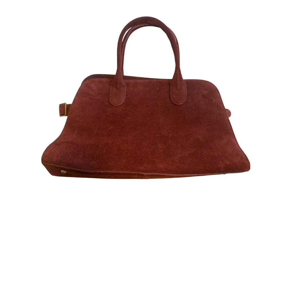 Burgundy Suede Satchel Handbag Leather Tote Bag Dark Red